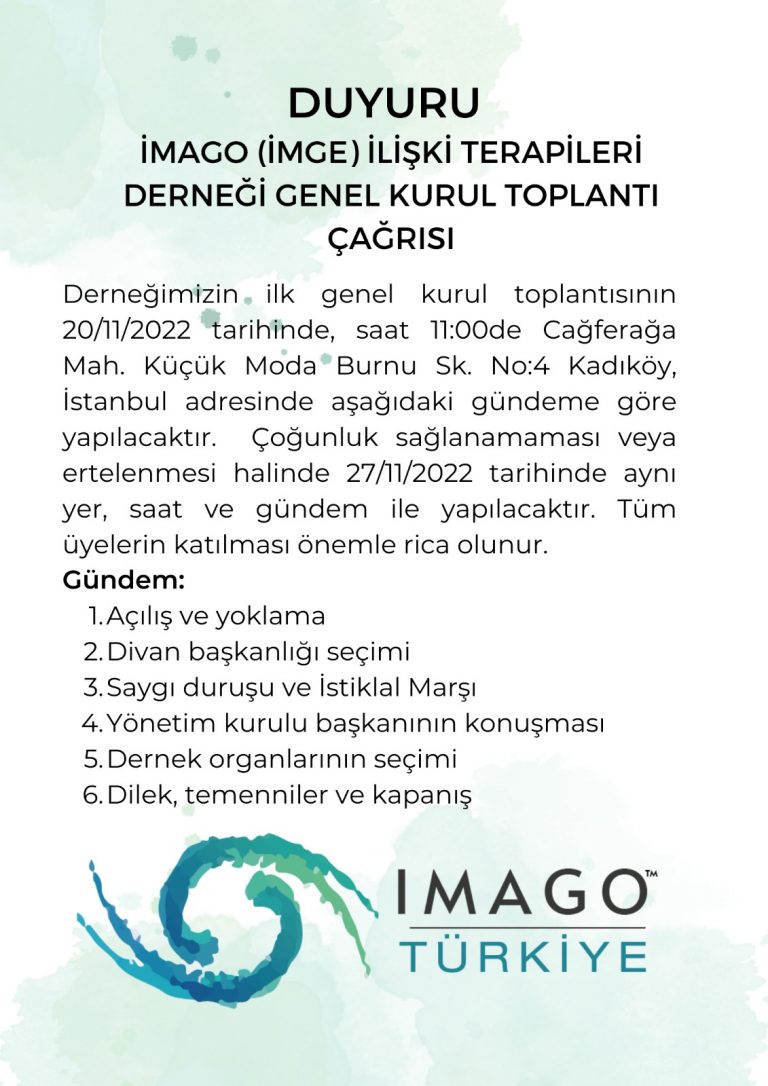 İMAGO (İMGE) İlişki Terapileri Derneği Genel Kurul Çağrısı